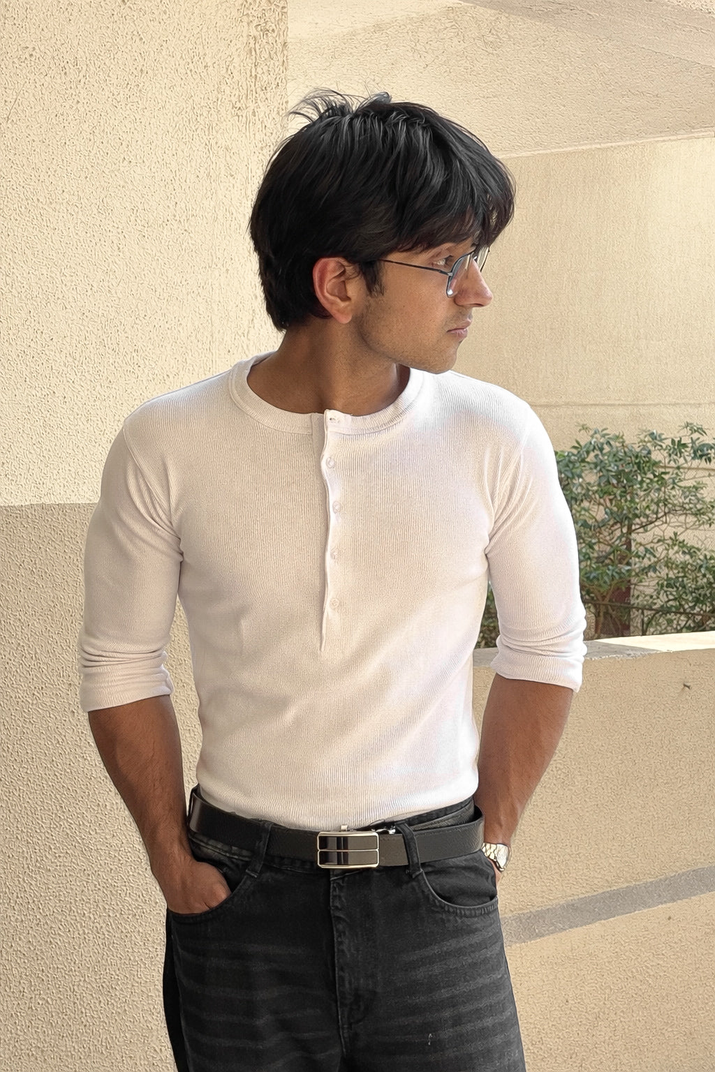 KESINGTON HENLEY TEE (FULL SLEEVE) - WHITE