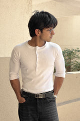 KESINGTON HENLEY TEE (FULL SLEEVE) - WHITE
