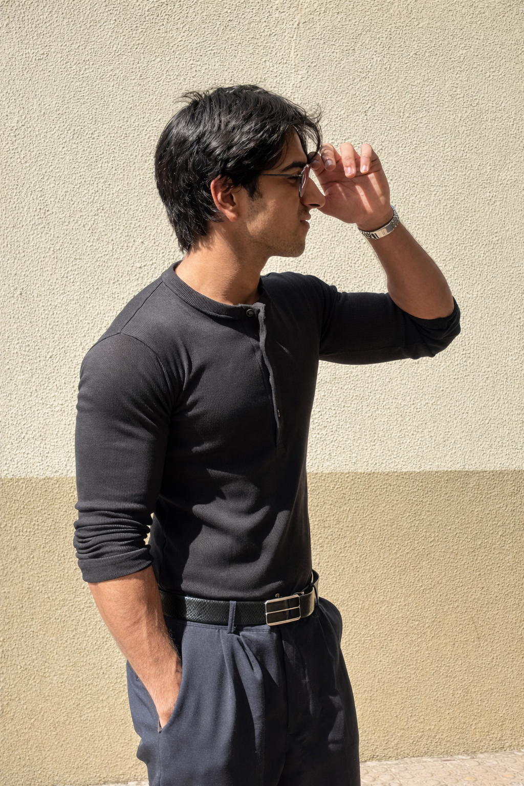 KESINGTON HENLEY TEE (FULL SLEEVE) - BLACK