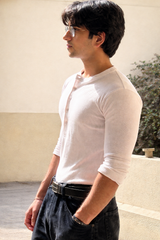 KESINGTON HENLEY TEE (FULL SLEEVE) - WHITE