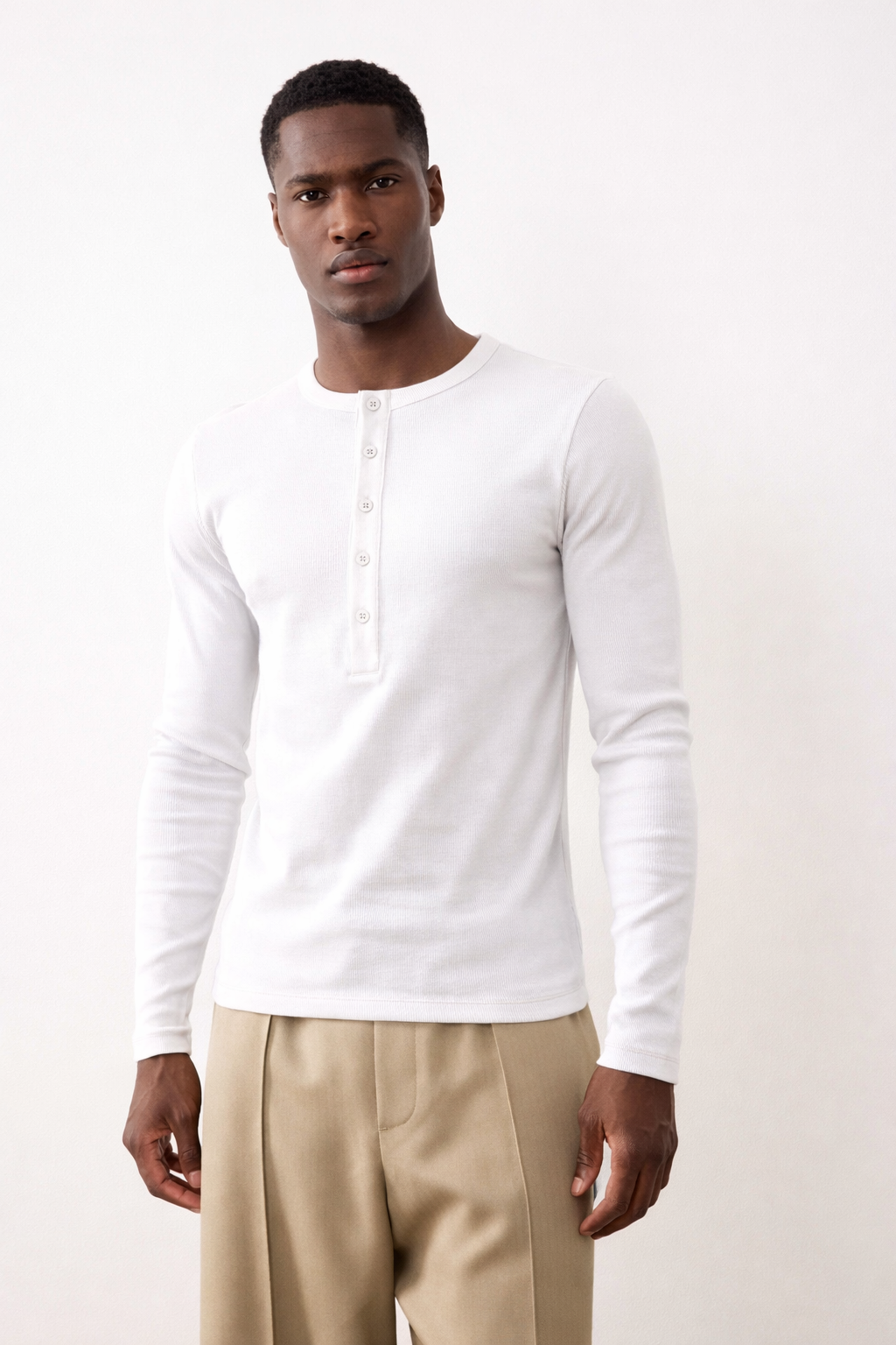 KESINGTON HENLEY TEE (FULL SLEEVE) - WHITE