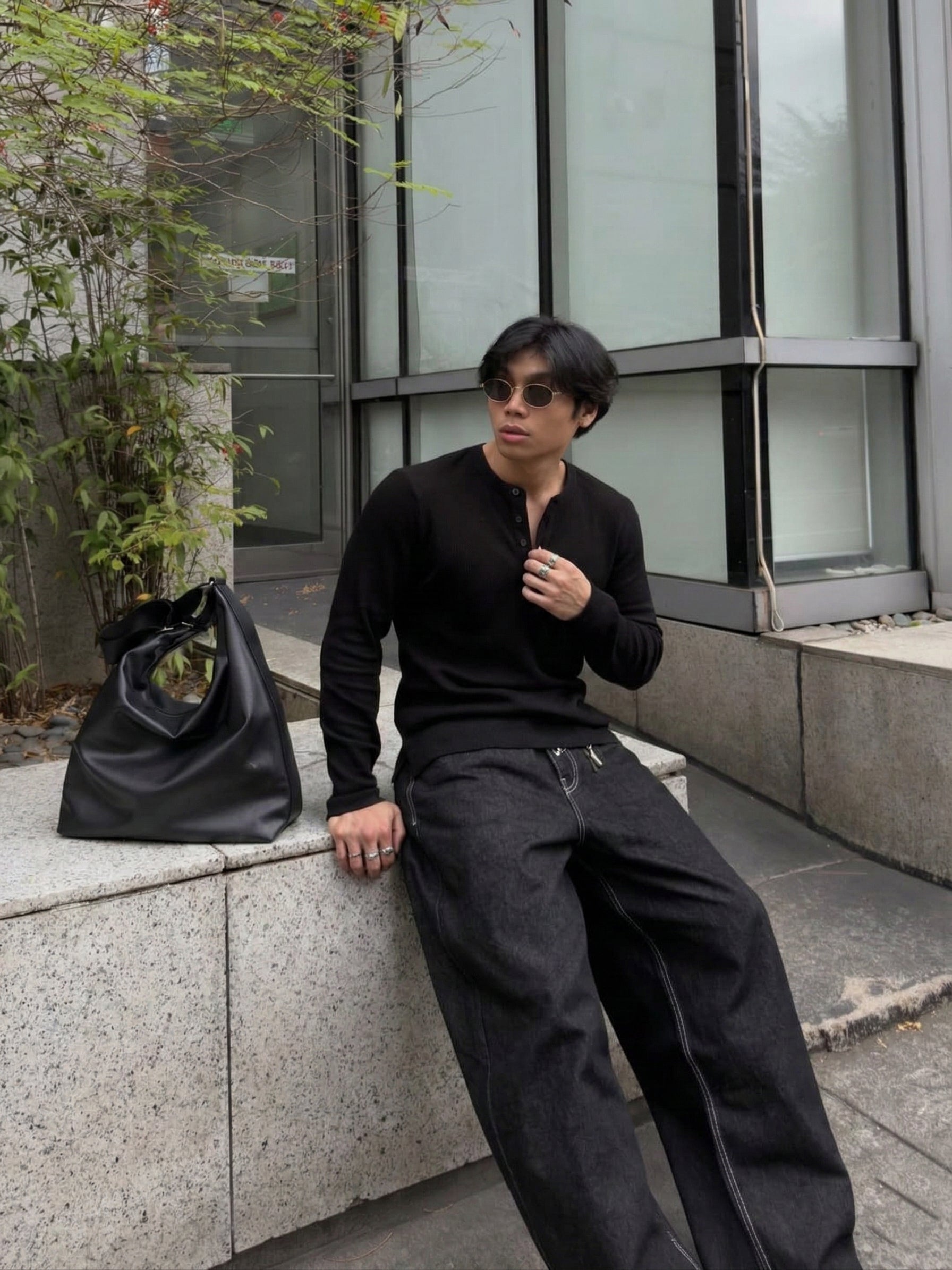 KESINGTON HENLEY TEE (FULL SLEEVE) - BLACK