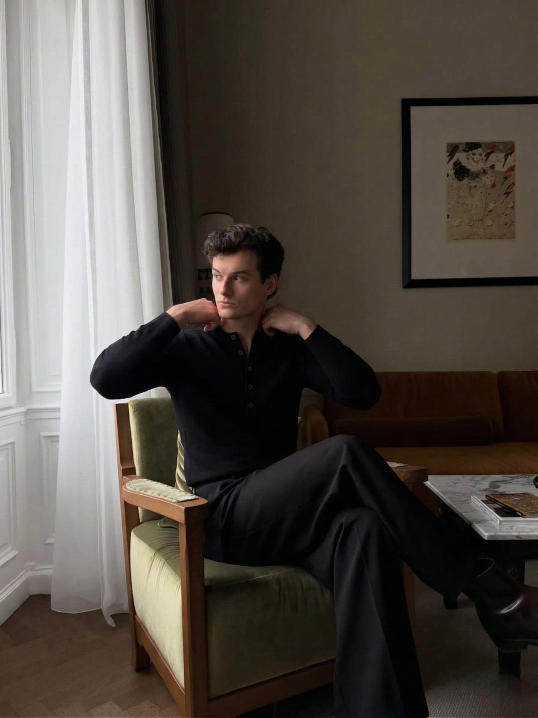 KESINGTON HENLEY TEE (FULL SLEEVE) - BLACK