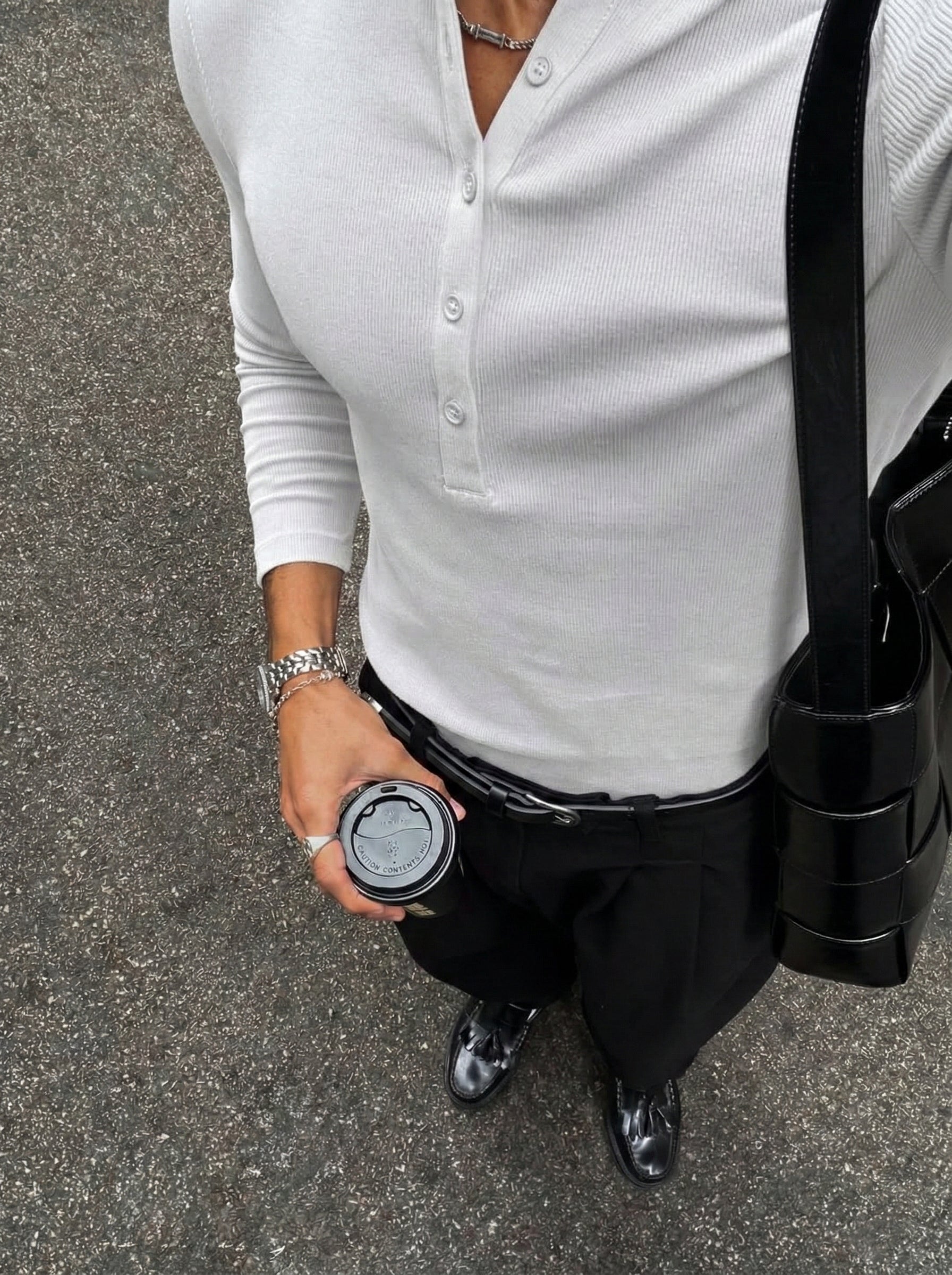 KESINGTON HENLEY TEE (FULL SLEEVE) - WHITE