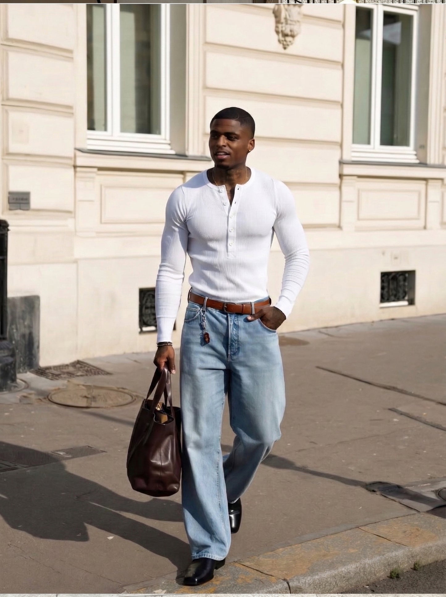 KESINGTON HENLEY TEE (FULL SLEEVE) - WHITE