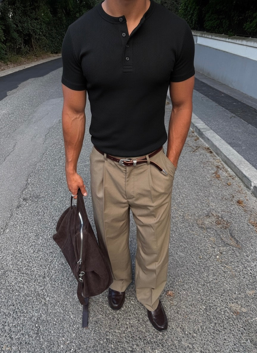 KESINGTON HENLEY TEE - BLACK