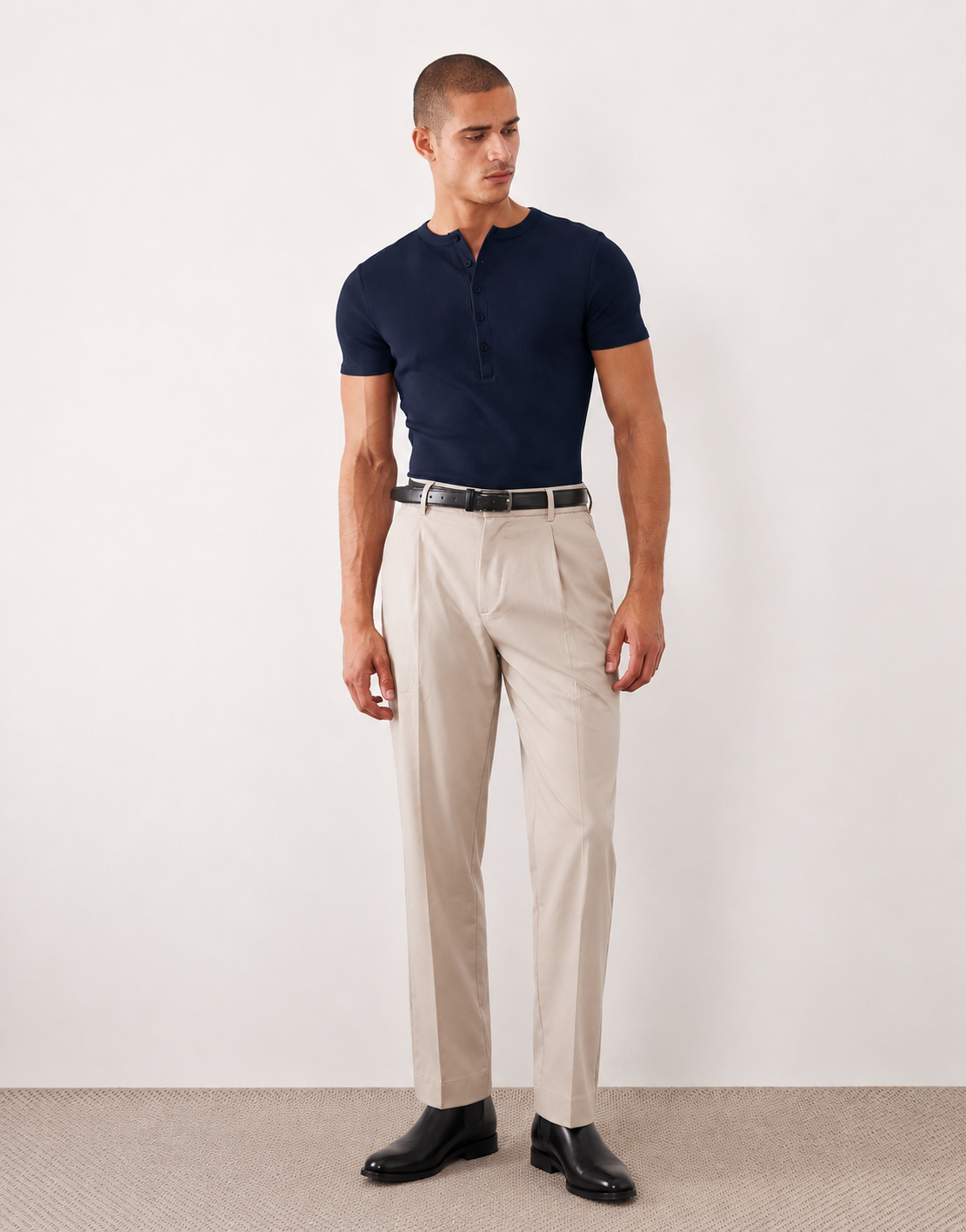 KESINGTON HENLEY MUSCLE TEE - MIDNIGHT