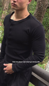 KESINGTON HENLEY TEE (FULL SLEEVE) - BLACK